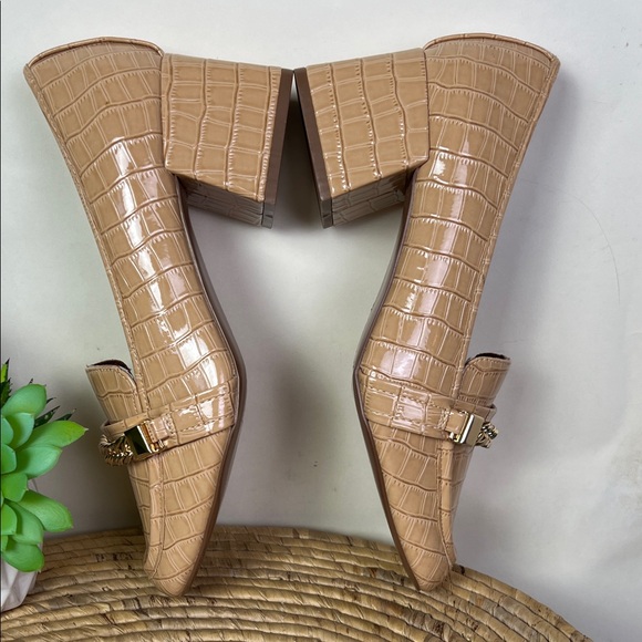 ASOS Tan Croc-Patterned Sinclair Loafers 10 Wide Fit Square Toe - Picture 7 of 9